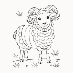 Line art drawing in vintage style. Coloring pages Design Sketch of Sheep isolated vector illustration

