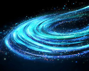 Obraz premium Swirling blue light trail with glittering particles against a dark background