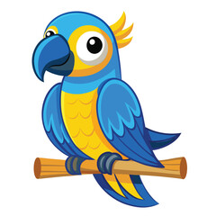 Cartoon macaw presenting isolated on white background blue and yellow macaw