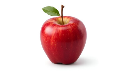 Shiny Red Apple with Green Leaf Isolated on White Background