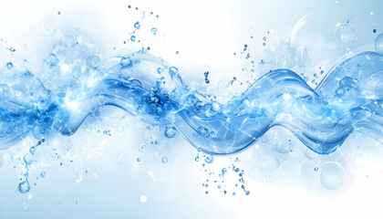 Water wave bursts, splashes, and bubbles. Abstract flow on a soft white backdrop