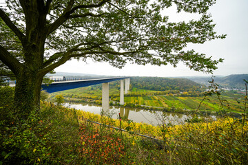 Moselle valley viewpoint near Winningen. View of the Moselle and the surrounding landscape
