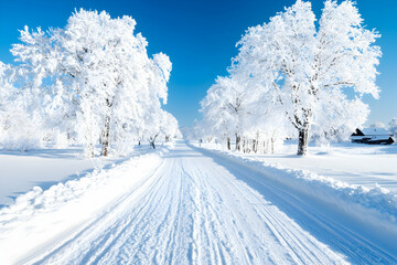 Winter Road Through Snow-Covered Trees