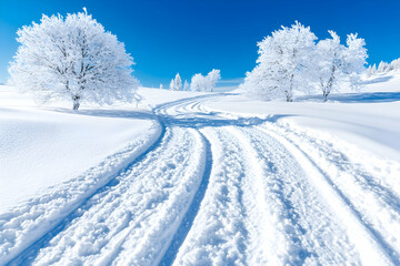 Fototapeta premium Winter wonderland trail through frosted trees