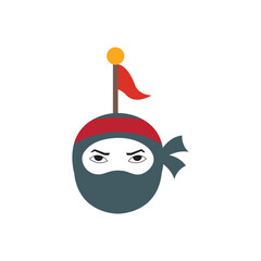 Cartoon ninja with red headband and flag