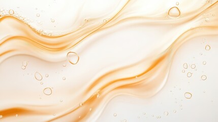 Golden honey streaming, creating dynamic waves and bubbles, generating luxurious abstract pattern highlighting fluid beauty and cosmetic product elegance