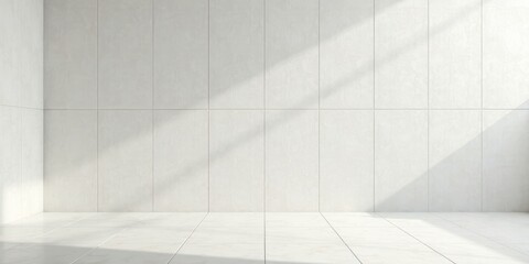 Sunlit Minimalist Room with Tiled Walls and Floor, Ideal for Interior Design Mockups