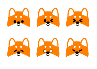 Cute Shiba Inu Smiling Expression Illustration Set