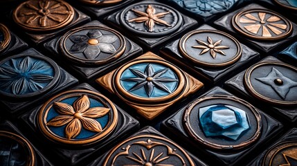 Intricate metallic tiles gleam subtly under soft light. AI Generated