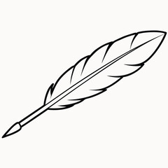 Old style quill pen vector icon. Feathers pen black icon silhouette Logo feather contour Vector illustration