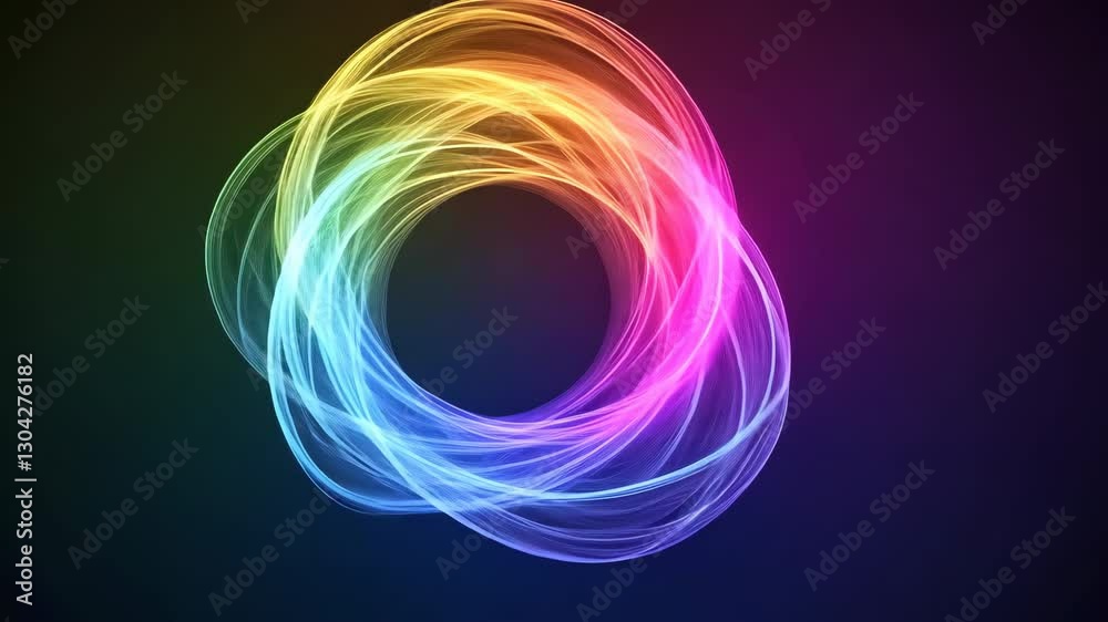 Poster vibrant swirl of colorful light trails forms circular pattern against dark background, creating dyna