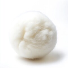 Soft, White Cotton Ball Displayed Against a Plain White Background, Showing its Fluffy Texture and Rounded Shape.