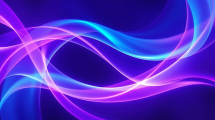 This vibrant illustration showcases a mesmerizing array of flowing lines in shades of blue and pink that intertwine gracefully against a deep purple background.