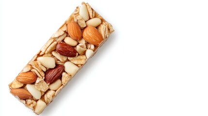 Nutritious energy bar blending crunchy almonds, peanuts, honey glazed oats, supporting active wellness with wholesome ingredients
