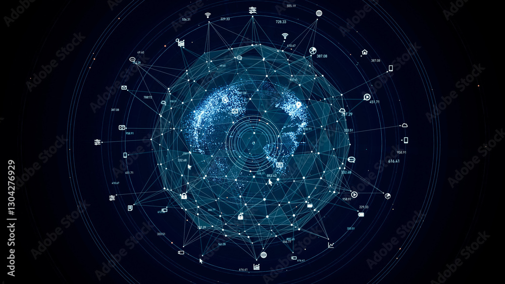 Aufkleber communication network concept in cyberspace. abstract background.