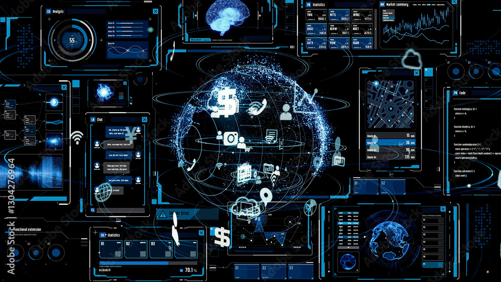 Poster Communication network concept. Smart office. GUI (Graphical User Interface).