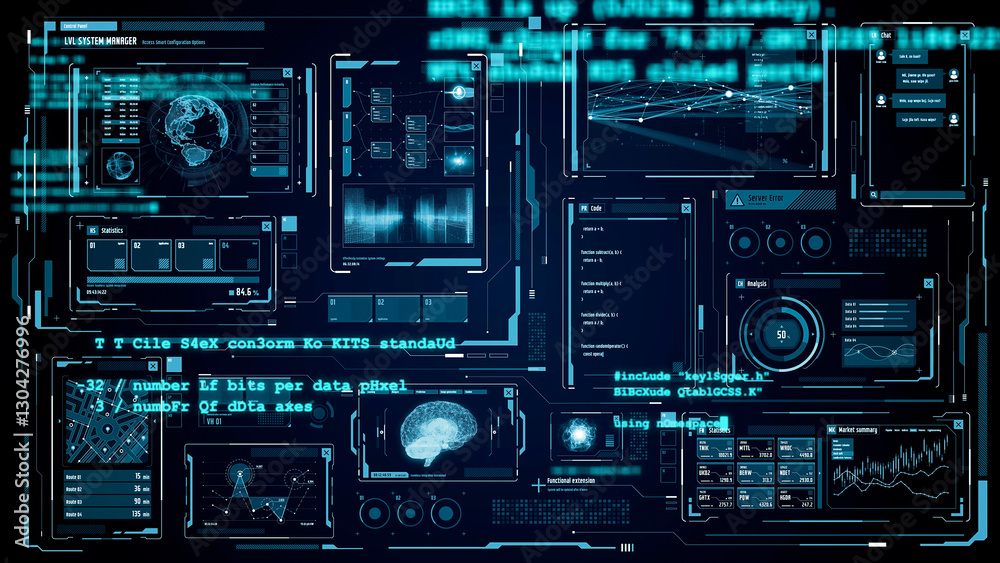 Poster Digital transformation concept. System engineering. GUI (Graphical User Interface).