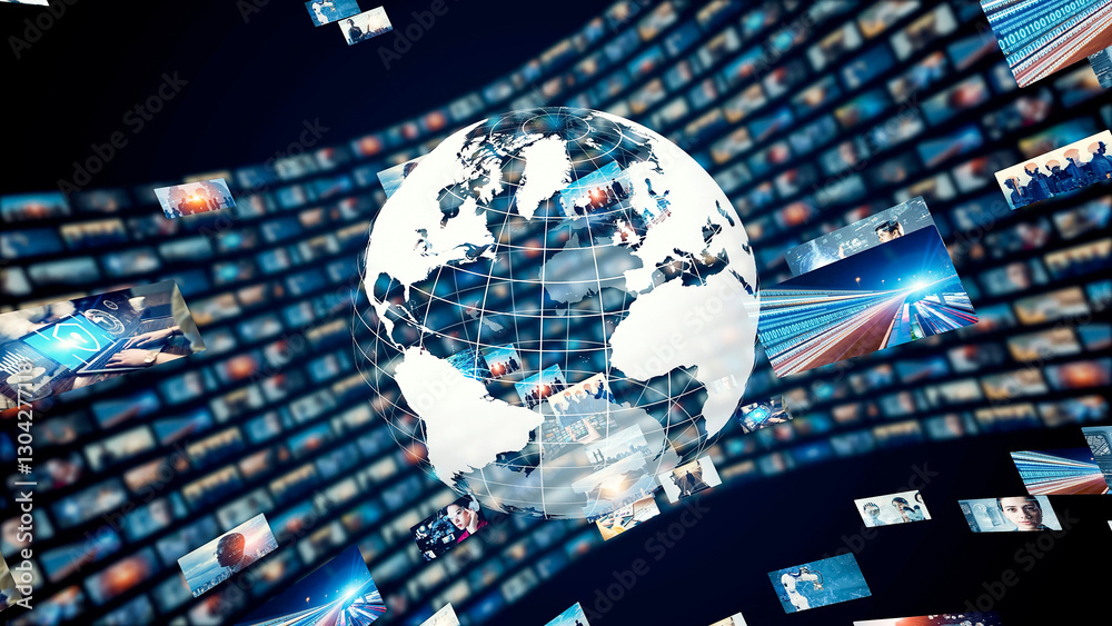 Aufkleber global communication network concept. internet movie. video distribution service. streaming video.