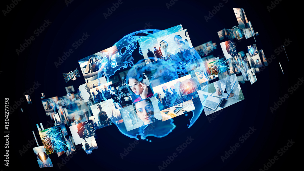 Poster global communication network concept. internet movie. video distribution service. streaming video.