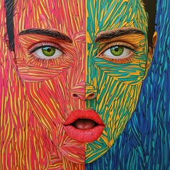 Sliced face, Creative pattern, vivid colours