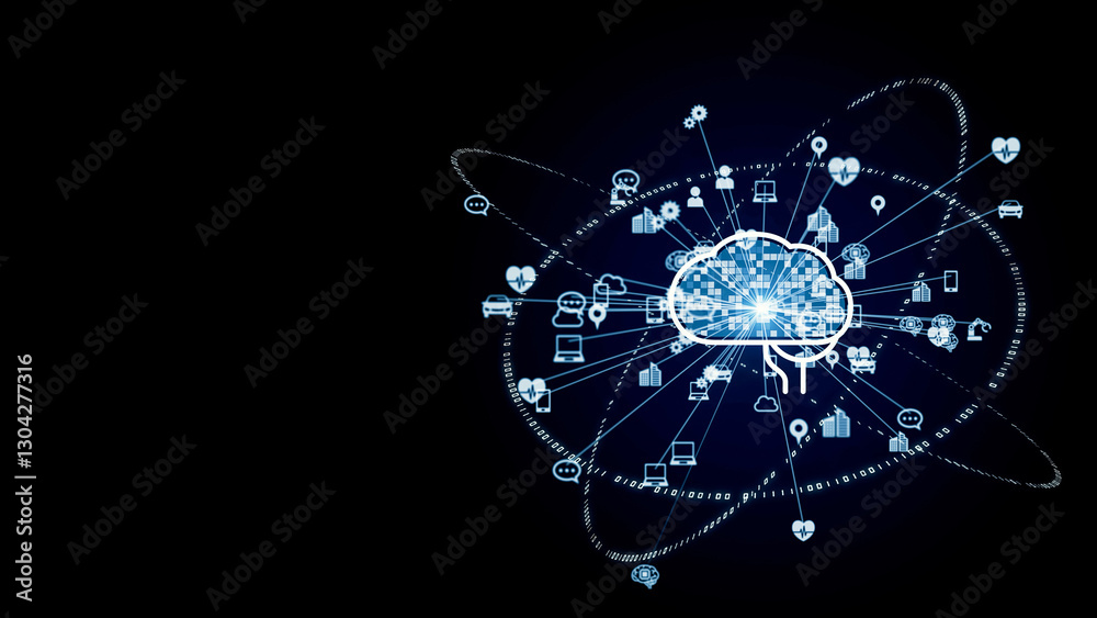 Poster AI (Artificial Intelligence) concept. Communication network.