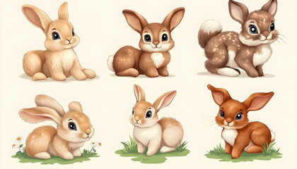 Adorable baby bunnies posing on white background