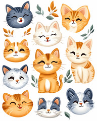 Adorable Cartoon Kittens Smiling, Autumn Leaves Background