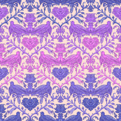 Birds and Floral Seamless Pattern: Elegant Vector Illustration for Fabrics, Wallpapers, and Packaging Design