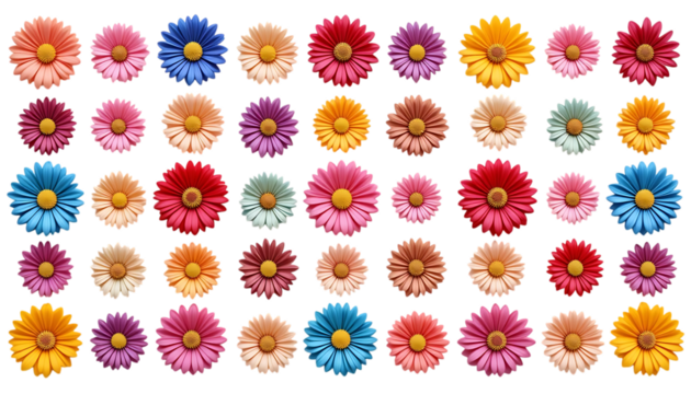 Adorable Floral Design in Bright Colors isolated on png