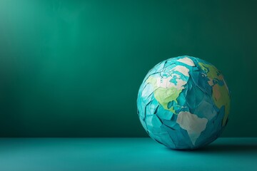 Fototapeta premium A green banner with a globe made of recycled materials, symbolizing sustainability and environmental responsibility with space for text.