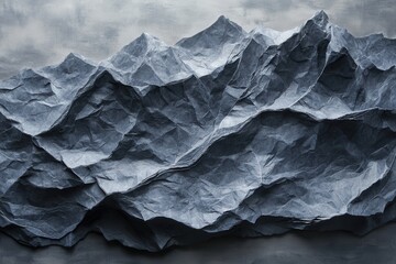 Obraz premium Textured Gray Mountain Landscape Created from Crumpled Paper in Artistic Craft Style