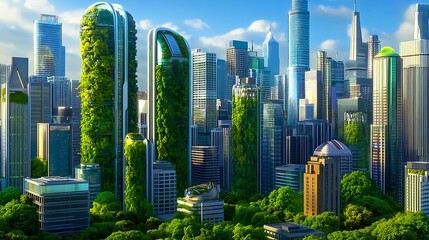 Obraz premium Eco-City Skyline: Green Urban Future - Sustainable design