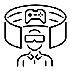 A character wearing technology glasses depicting vr gaming, line style icon 