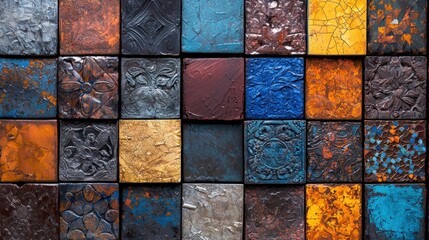 A colorful mosaic made of different colored tiles