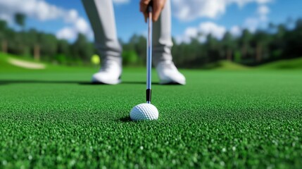 Golfer Putting on a Sunny Golf Course