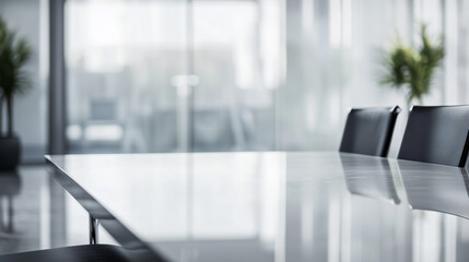 Blurred business professionals walking in a modern glass office