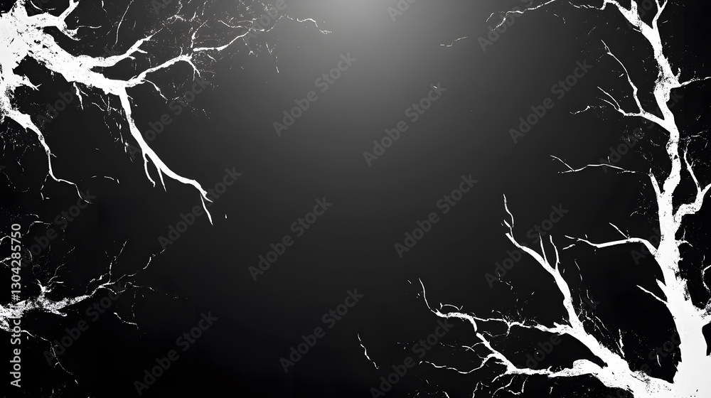 Poster a stark black background featuring intricate, white lightning-like branches extending from the edges