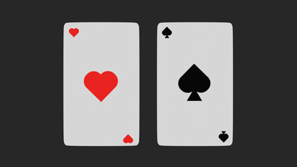 3D model of two playing cards hearts and spades on a gray background