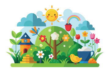 Spring season background cartoon vector .Spring template with beautiful flower. Vector illustration