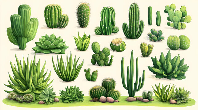 Diverse Desert Cactus and Succulent Collection
