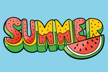 summer lettering with watermelon. One in a melon - Hand drawn vector illustration.