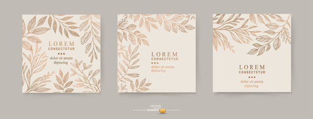 Vector set. Floral background in beige pastel colors. Template for design, advertising, postcard, invitation, label, banner.