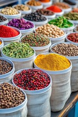 Fototapeta premium Vibrant spice market colorful bazaar food photography urban setting close-up culinary culture