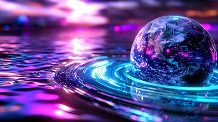 Global Network, Futuristic Earth, Neon Glow - Neon/Synthwave aesthe.