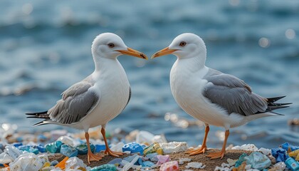 Obraz premium Examine how seabirds are affected by plastic pollution.