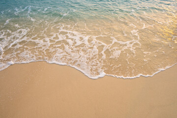 nature of the beach and sea Summer with sunshine, sandy beaches, clear blue waters sparkling against the blue sky. On an island with good ecology and environment Background for summer vacation