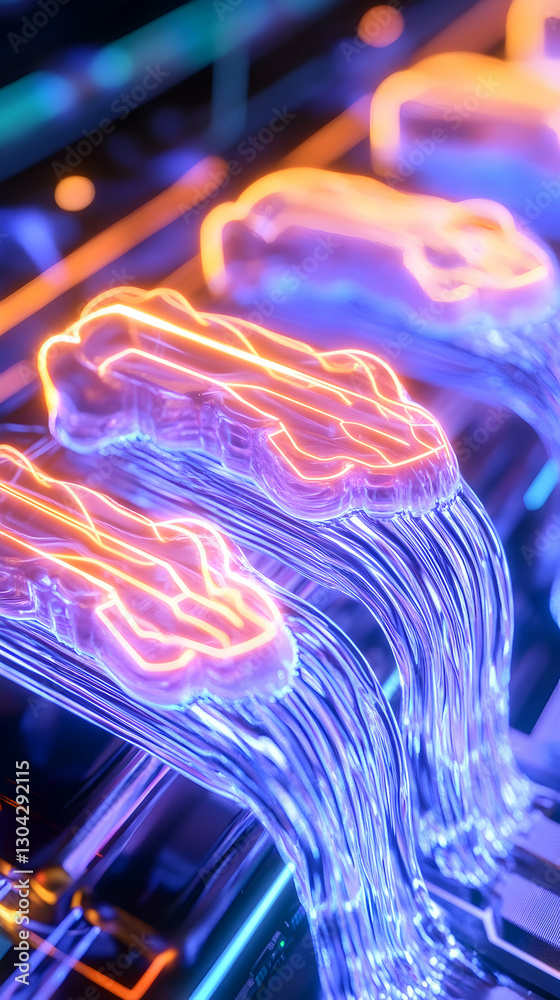 Wall mural glowing data streams flowing through futuristic server