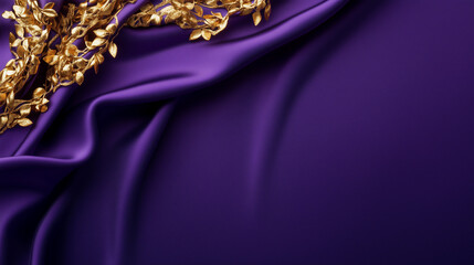 Luxurious royal purple silk fabric with elegant golden leaves