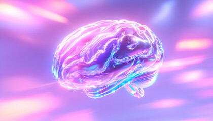 Glowing Glass Brain in Abstract Purple Space