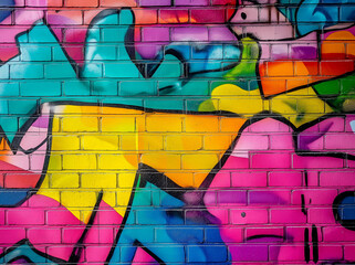 Colorful graffiti on a brick wall background, vibrant graffiti art